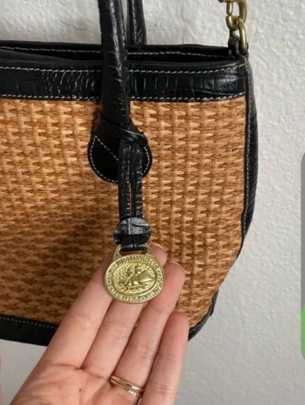 Brahmin Natural Straw Weave Croc Leather Crossbody Bag‎